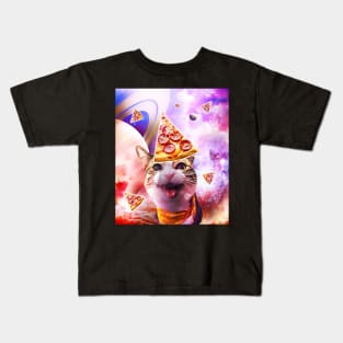 Space Galaxy Cat With Pizza Kids T-Shirt